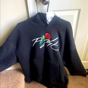 Black Hoodie with Rose Embroidery